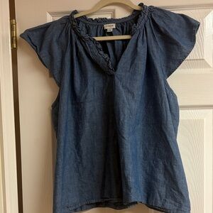 J. Crew Blue Ruffle Sleeve Top